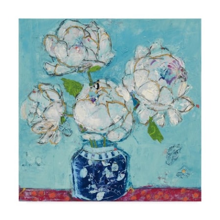 Kellie Day 'Vase Of Peonies Aqua' Canvas Art,35x35